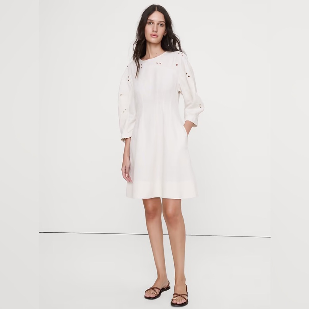 NEW! Banana Republic Ivory With Embroidery Eyelet Linen Mini Dress - Multiple🪈